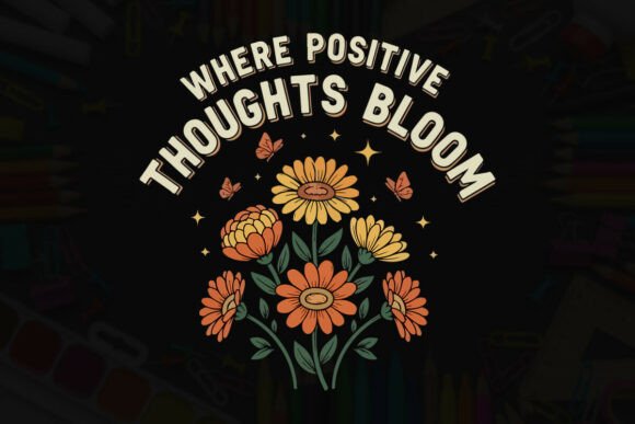 Where Positive Thoughts Bloom: A Heartfelt Embroidery Design